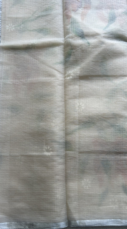 Cotton Kota Hand Painted Saree Wheat Colored Complemented with a Borderless. - Sampradaya Designer Studio
