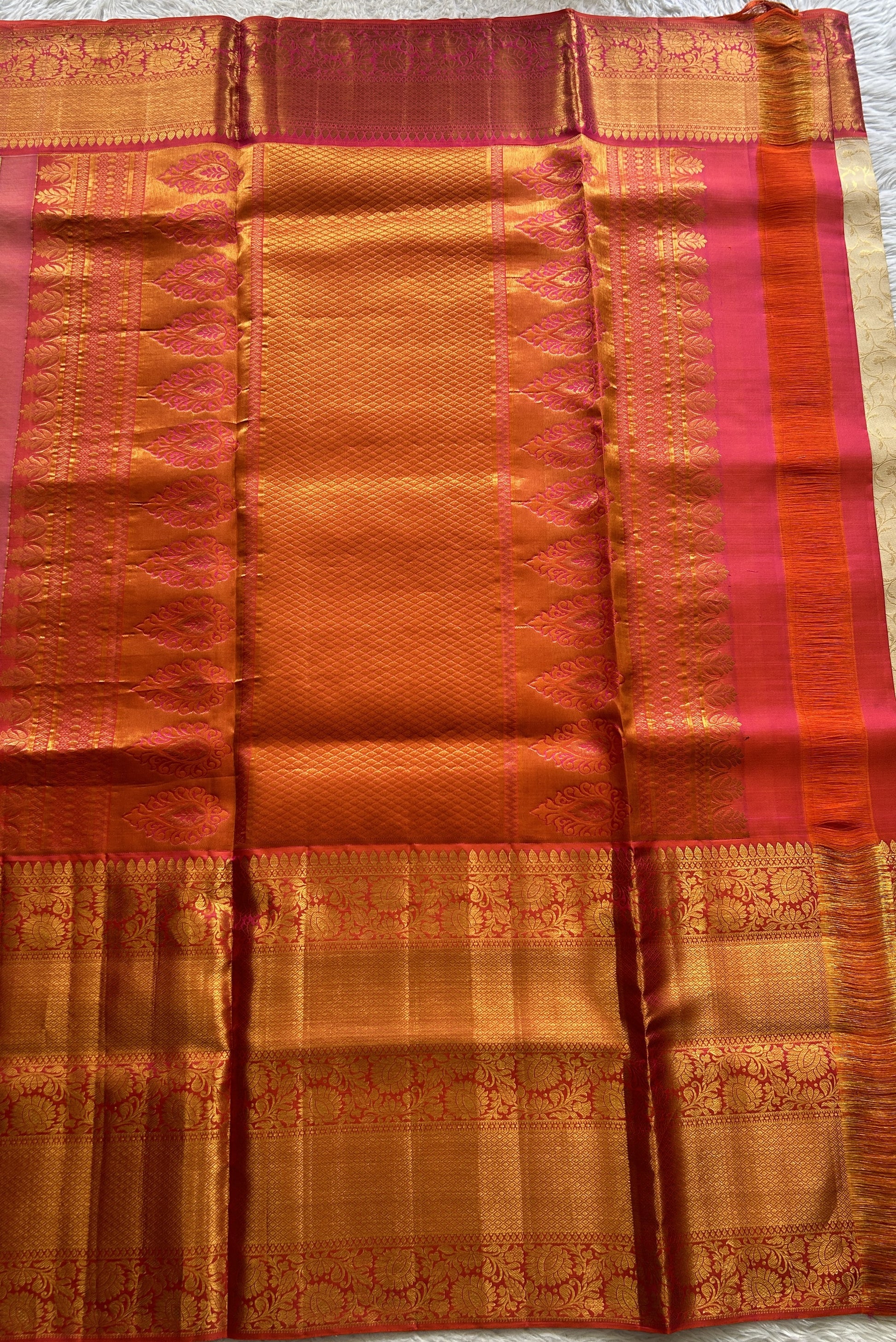 Kanjivaram Bridal Silk Saree Cream colored complemented with a Zari border - Sampradaya Designer Studio