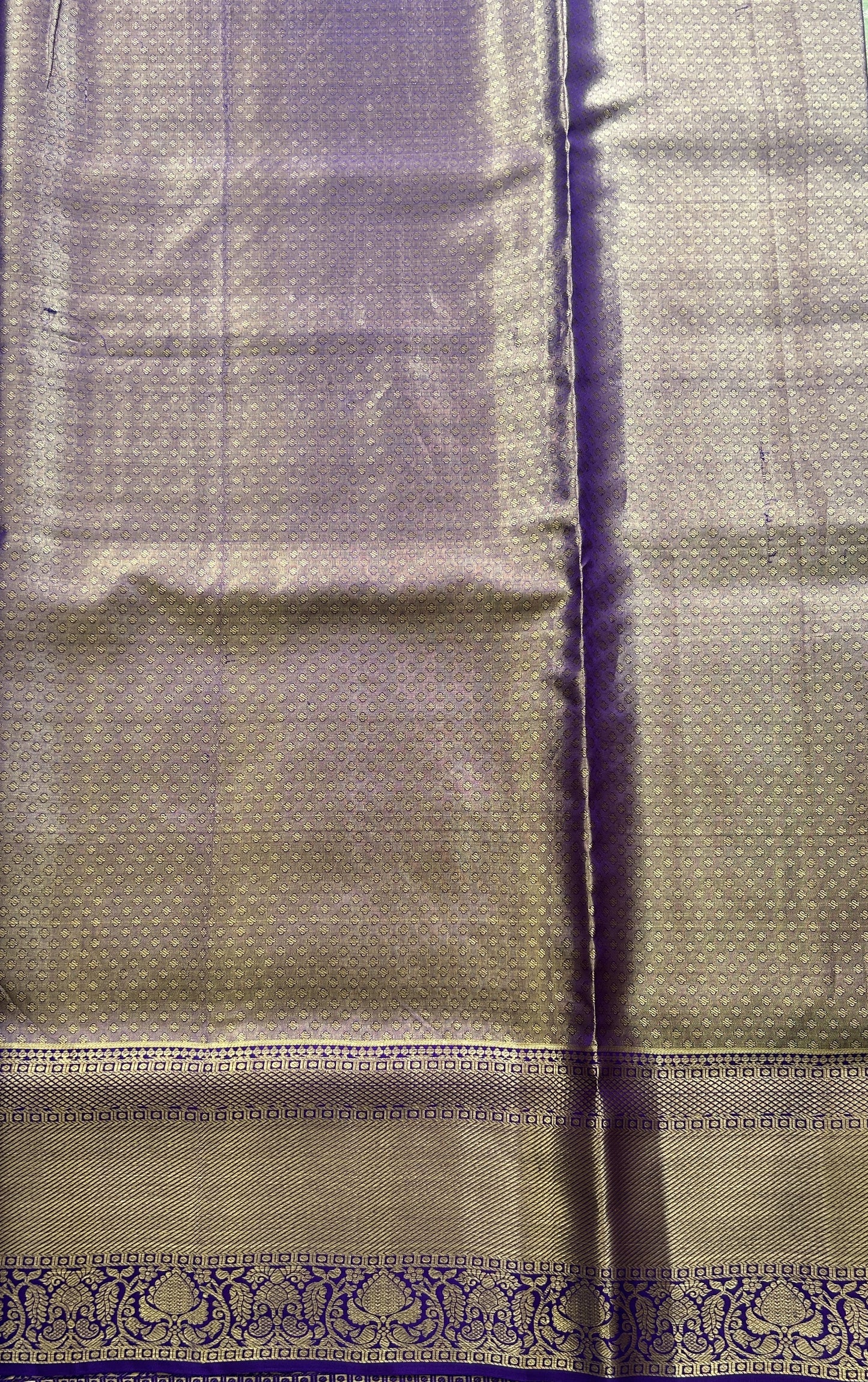 Kanjivaram Bridal Silk Saree Light Green colored complemented with a Violet Color Zari border - Sampradaya Designer Studio