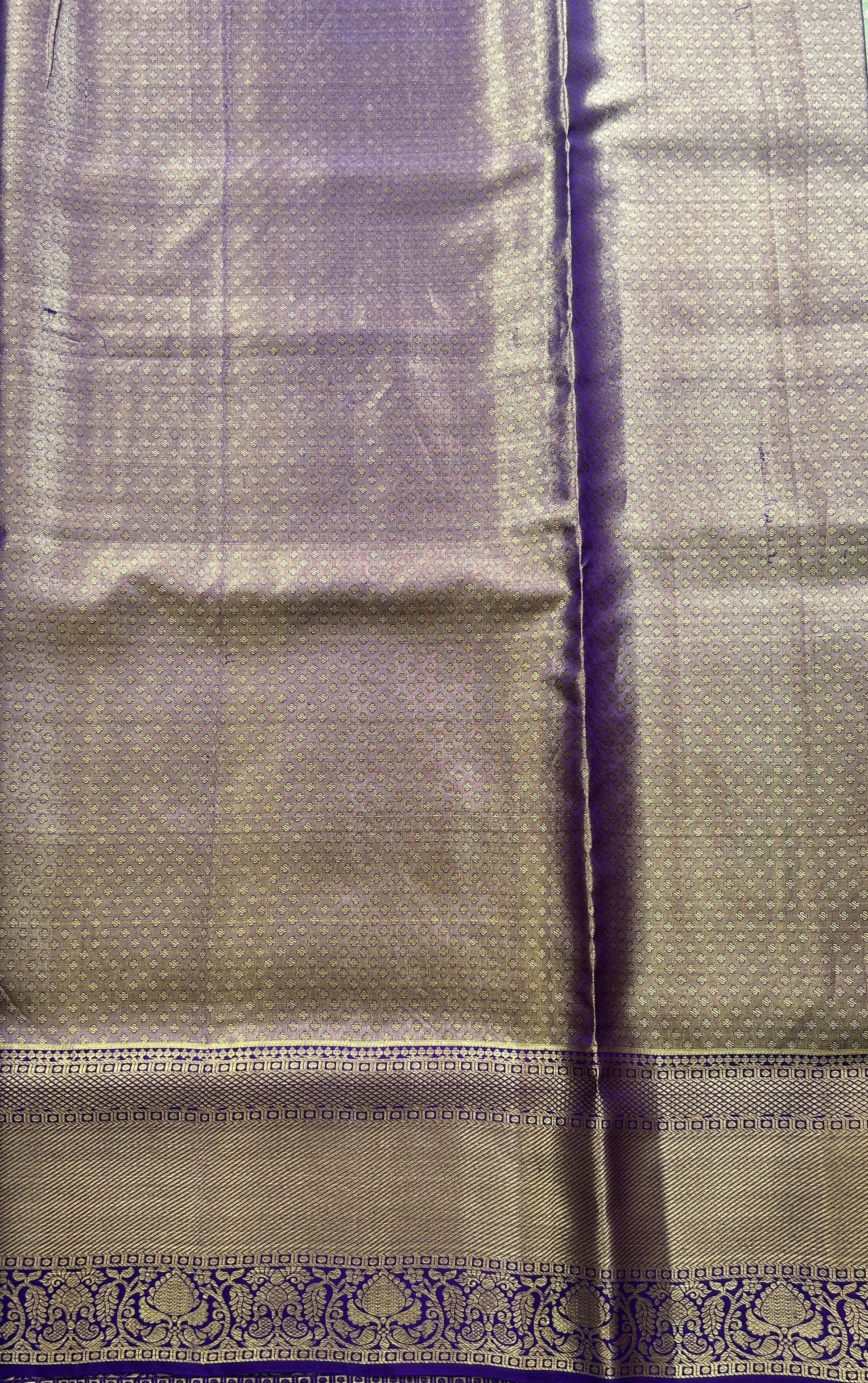 Kanjivaram Bridal Silk Saree Light Green colored complemented with a Violet Color Zari border - Sampradaya Designer Studio