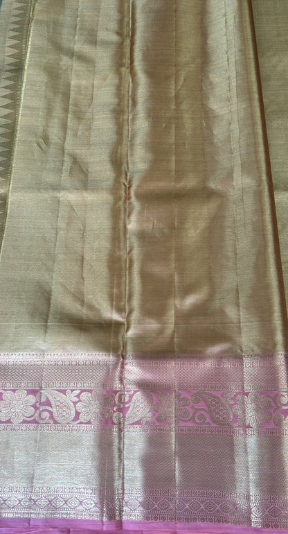 Kanjivaram Bridal Silk Saree Sea Blue colored complemented with a Peach Color Zari border. - Sampradaya Designer Studio