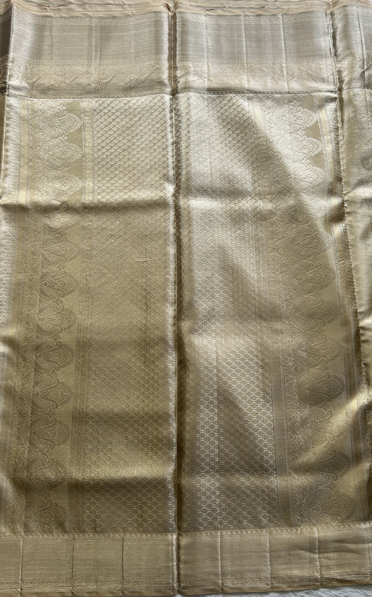 Kanjivaram Bridal Silk Saree Light Gold colored complemented with a Zari border. - Sampradaya Designer Studio