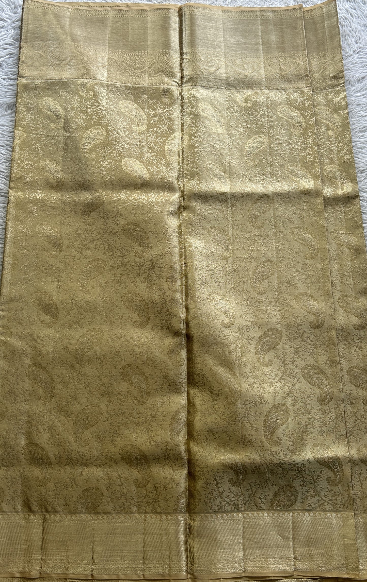 Kanjivaram Bridal Silk Saree Light Gold colored complemented with a Zari border. - Sampradaya Designer Studio