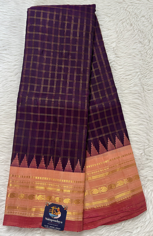 Gadwal Pattu Purple Colored Saree Complemented With a Peach Color Kanchi Gap Border - Sampradaya Designer Studio
