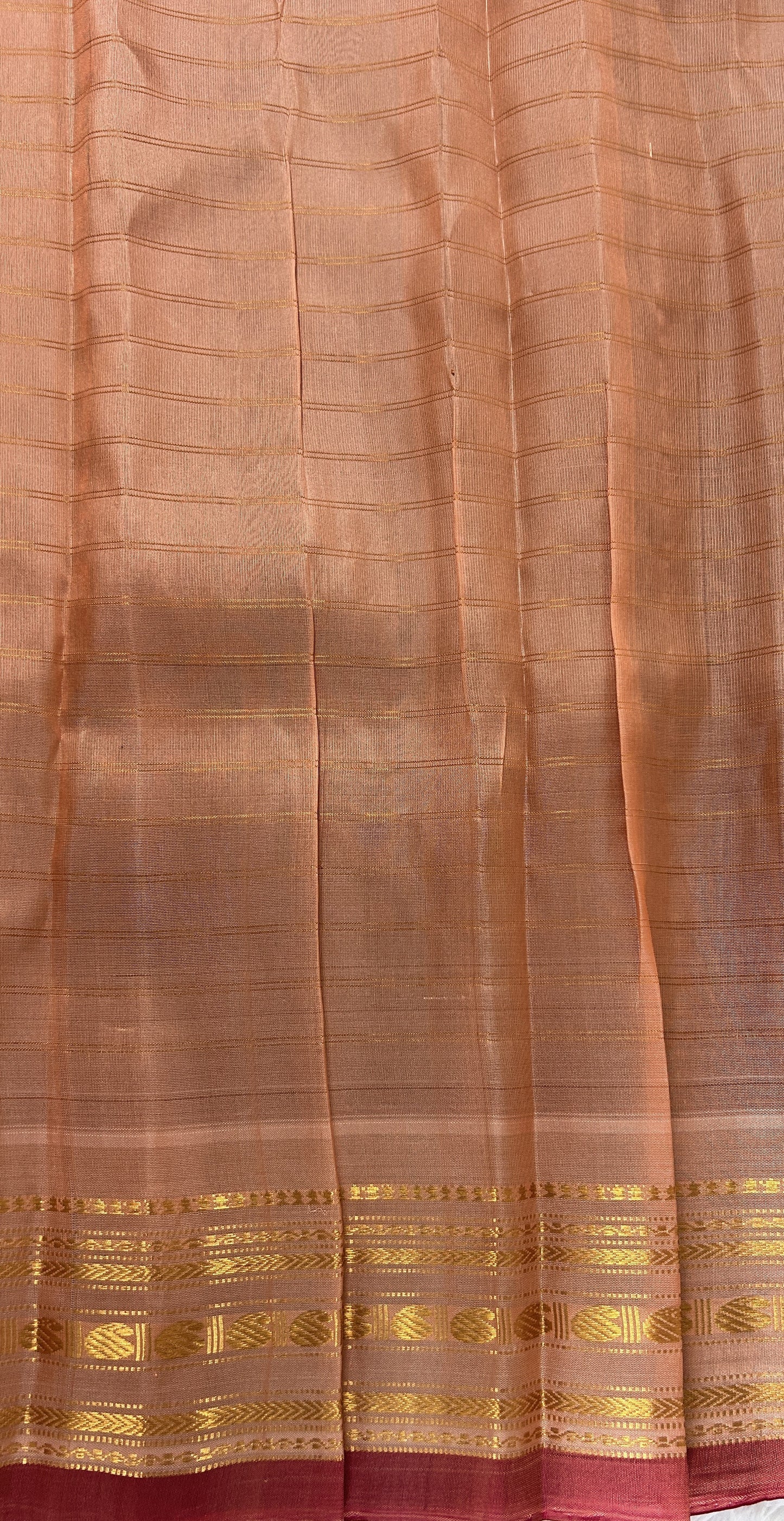 Gadwal Pattu Purple Colored Saree Complemented With a Peach Color Kanchi Gap Border - Sampradaya Designer Studio