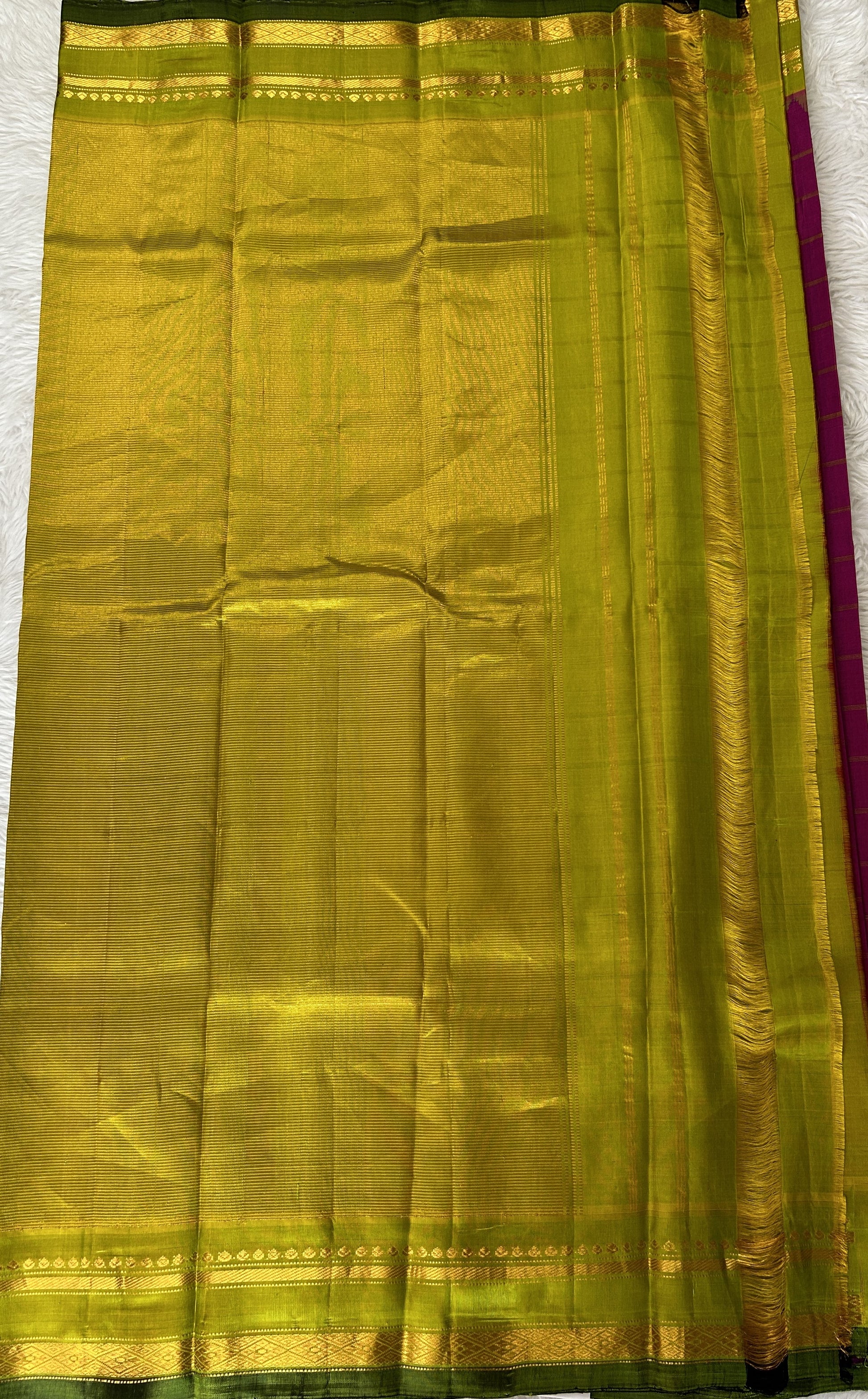 Gadwal Pattu Pink Colored Saree Complemented With a Green Color Kanchi Gap Border - Sampradaya Designer Studio