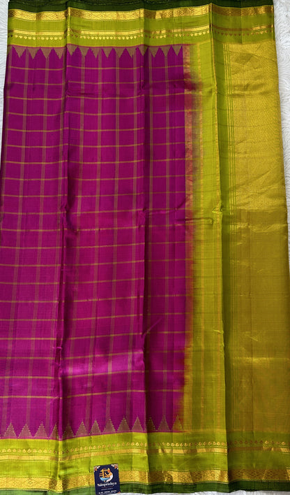 Gadwal Pattu Pink Colored Saree Complemented With a Green Color Kanchi Gap Border - Sampradaya Designer Studio