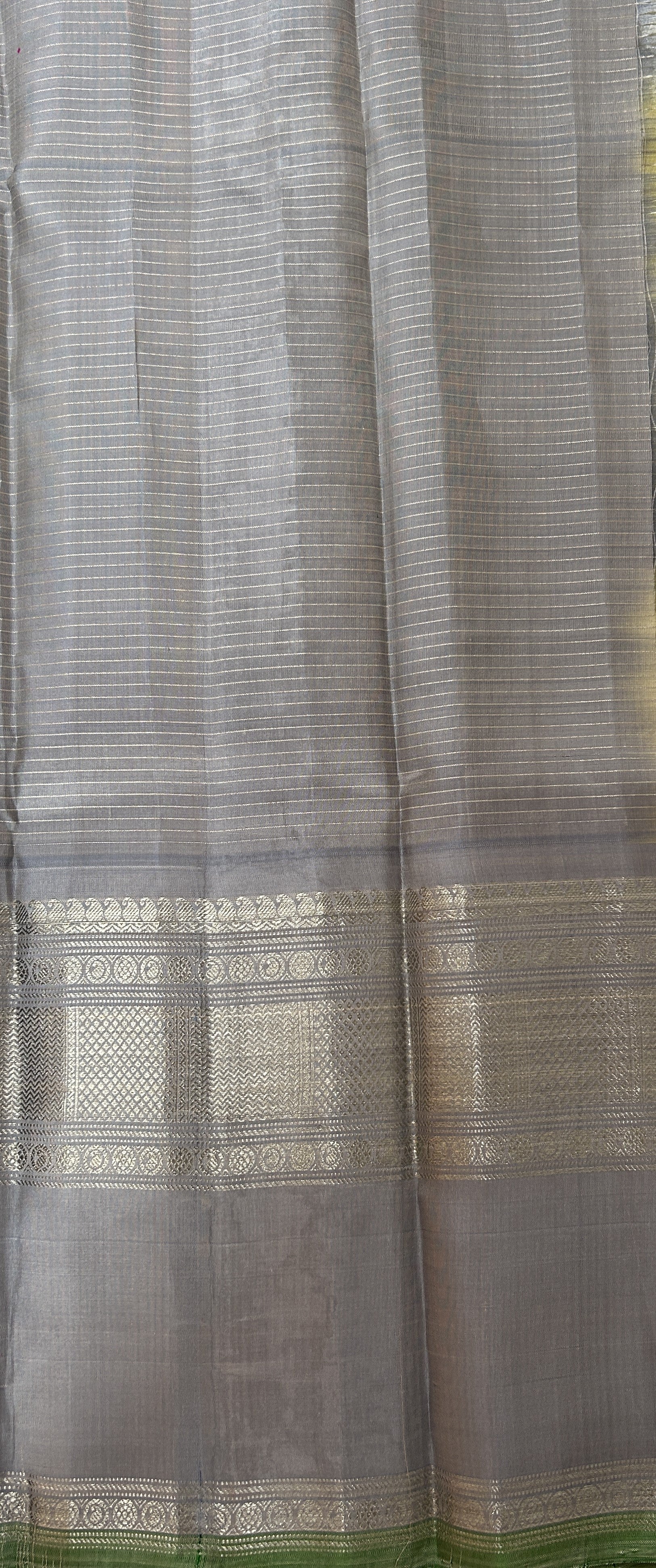 Gadwal Pattu Cream Colored Saree Complemented With a Gray Color Kanchi Border - Sampradaya Designer Studio
