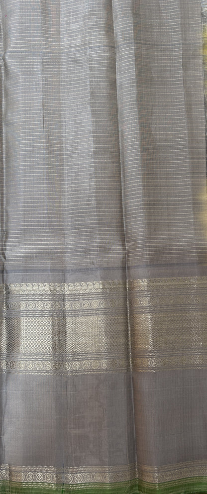 Gadwal Pattu Cream Colored Saree Complemented With a Gray Color Kanchi Border - Sampradaya Designer Studio