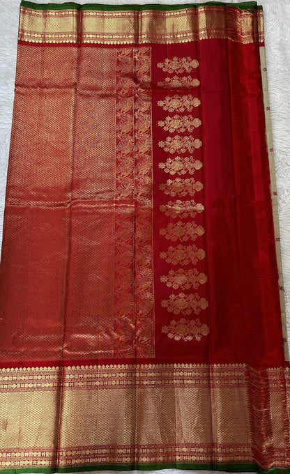 Gadwal Pattu Saree Beige Colored Complemented With a Maroon Color Kanchi Border - Sampradaya Designer Studio