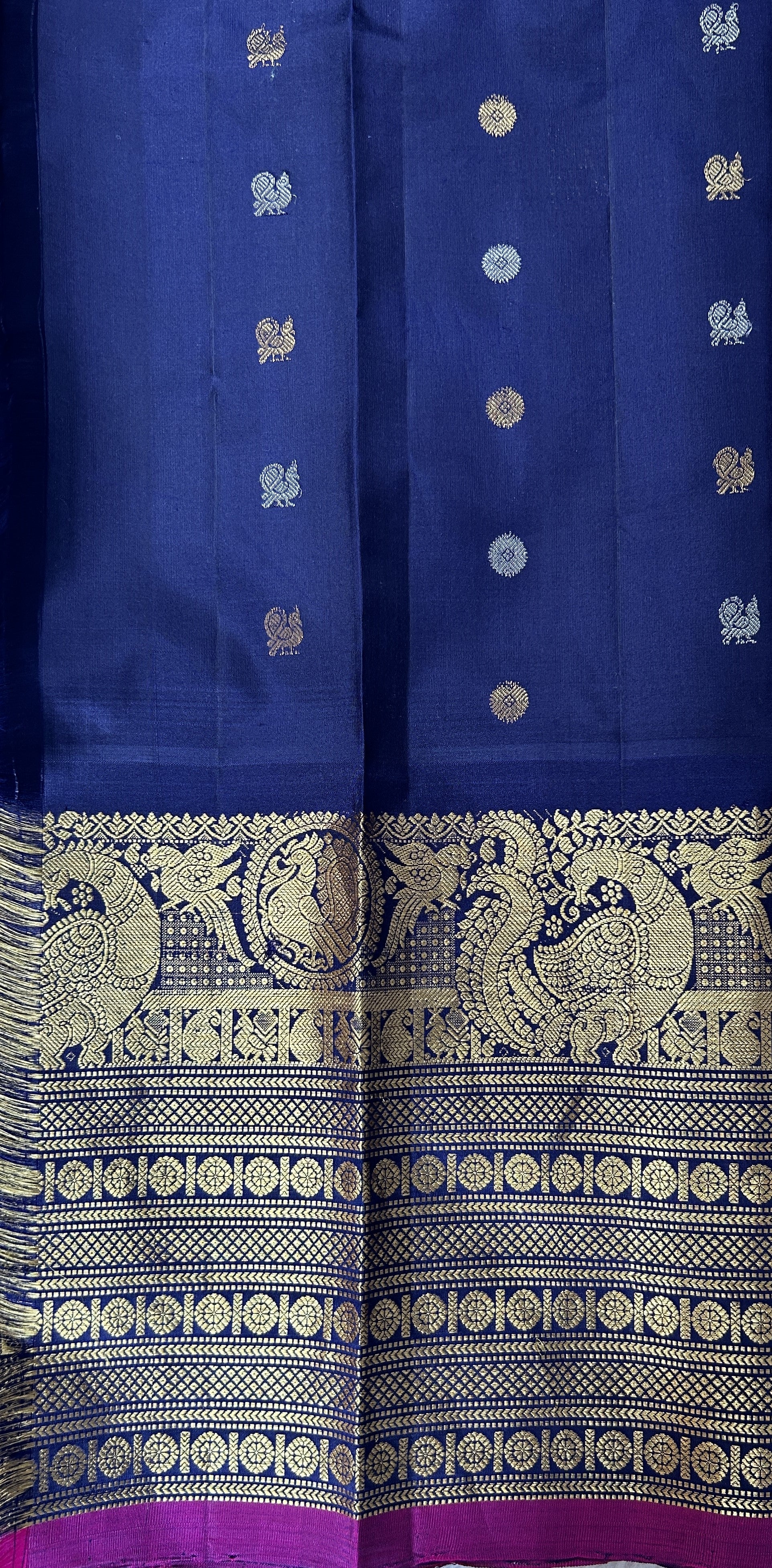Gadwal Pattu Saree Lavender Colored Complemented With a Navy Blue Color Kanchi Border - Sampradaya Designer Studio
