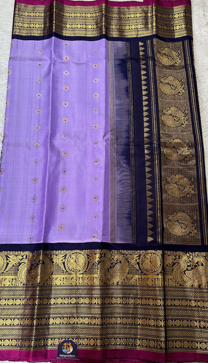 Gadwal Pattu Saree Lavender Colored Complemented With a Navy Blue Color Kanchi Border - Sampradaya Designer Studio