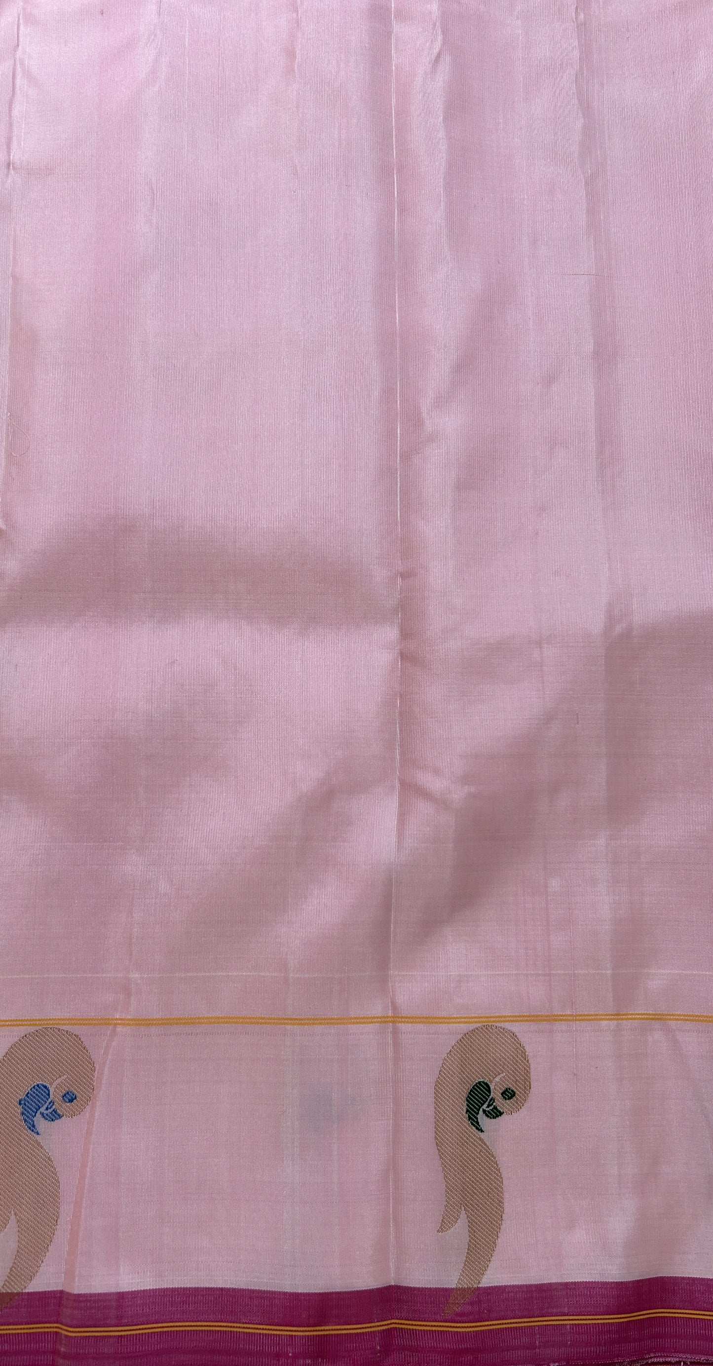 Gadwal Silk Saree Baby Pink Colored Complemented With a Muniya Border - Sampradaya Designer Studio