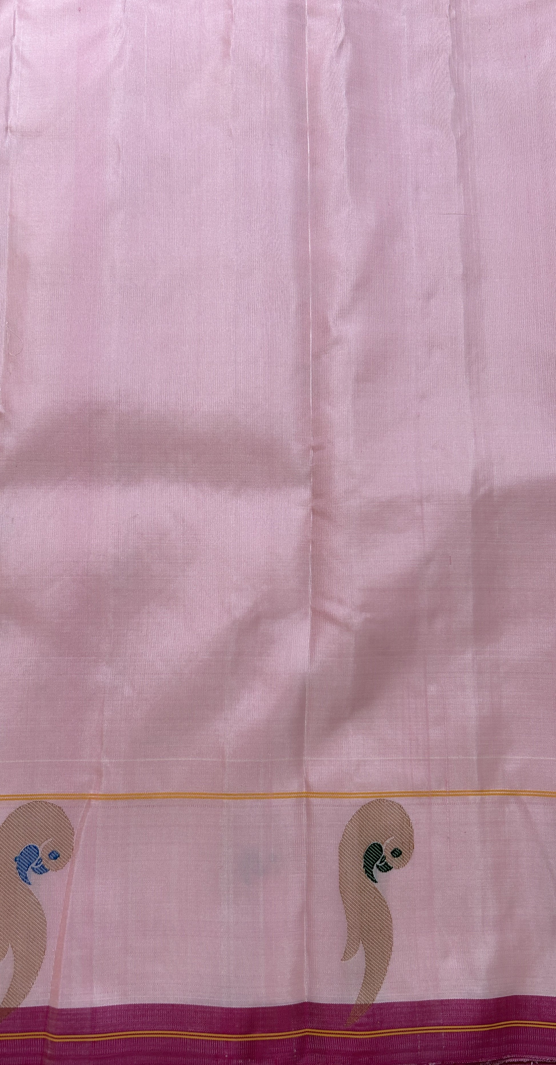 Gadwal Silk Saree Baby Pink Colored Complemented With a Muniya Border - Sampradaya Designer Studio