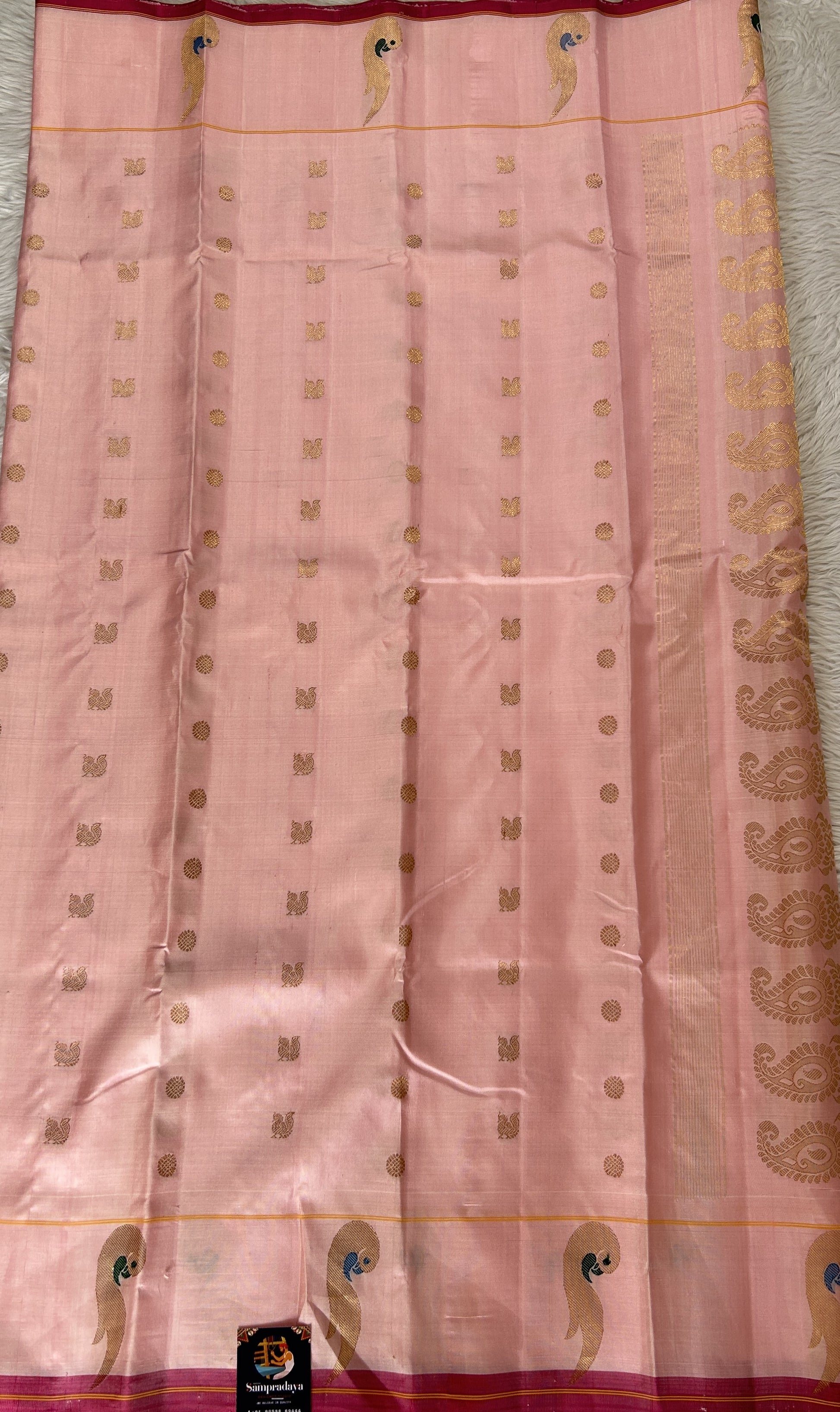 Gadwal Silk Saree Baby Pink Colored Complemented With a Muniya Border - Sampradaya Designer Studio