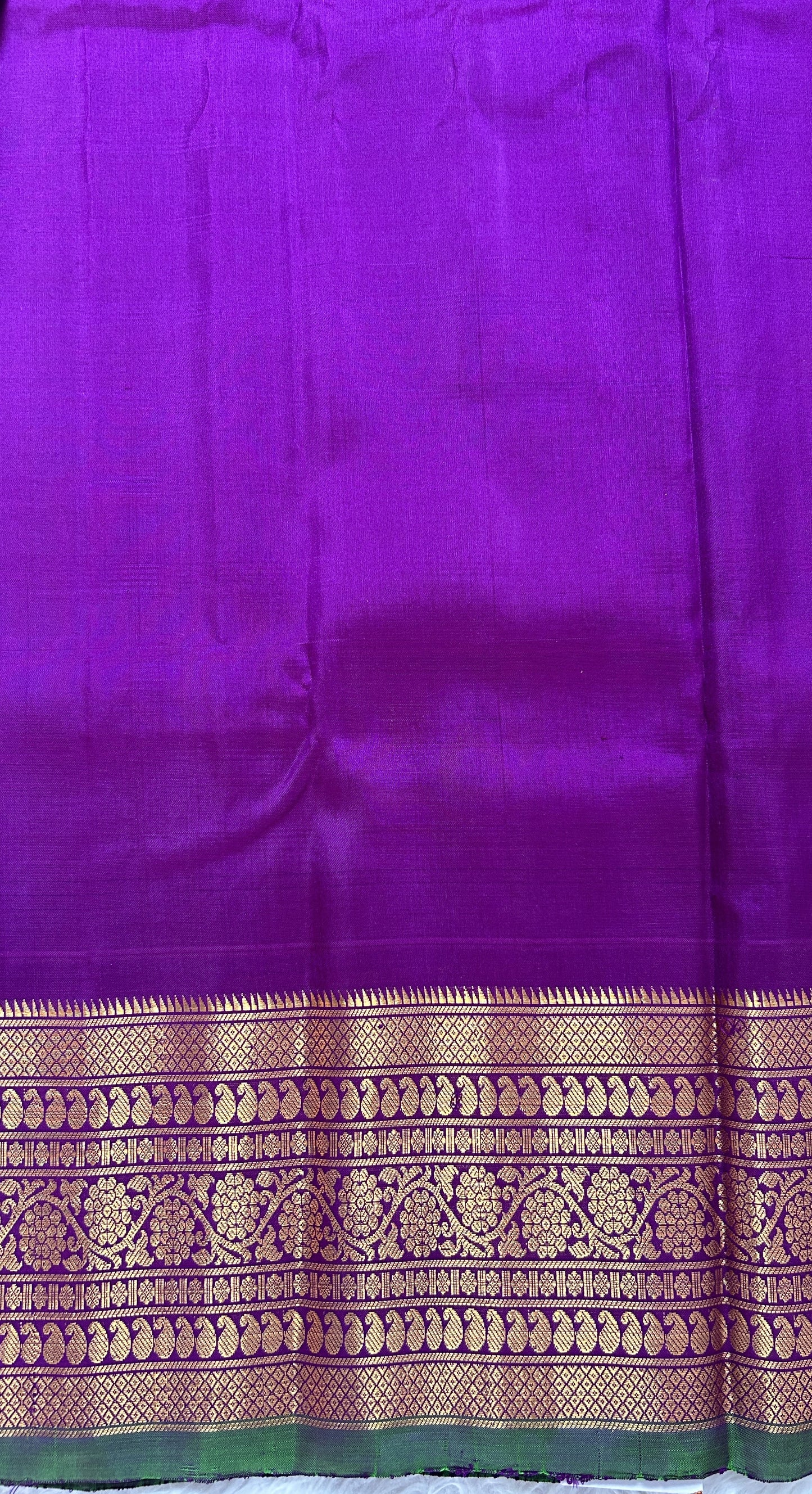 Gadwal Silk Saree Blue Green Colored Complemented With a Violet Color Kanchi Border - Sampradaya Designer Studio