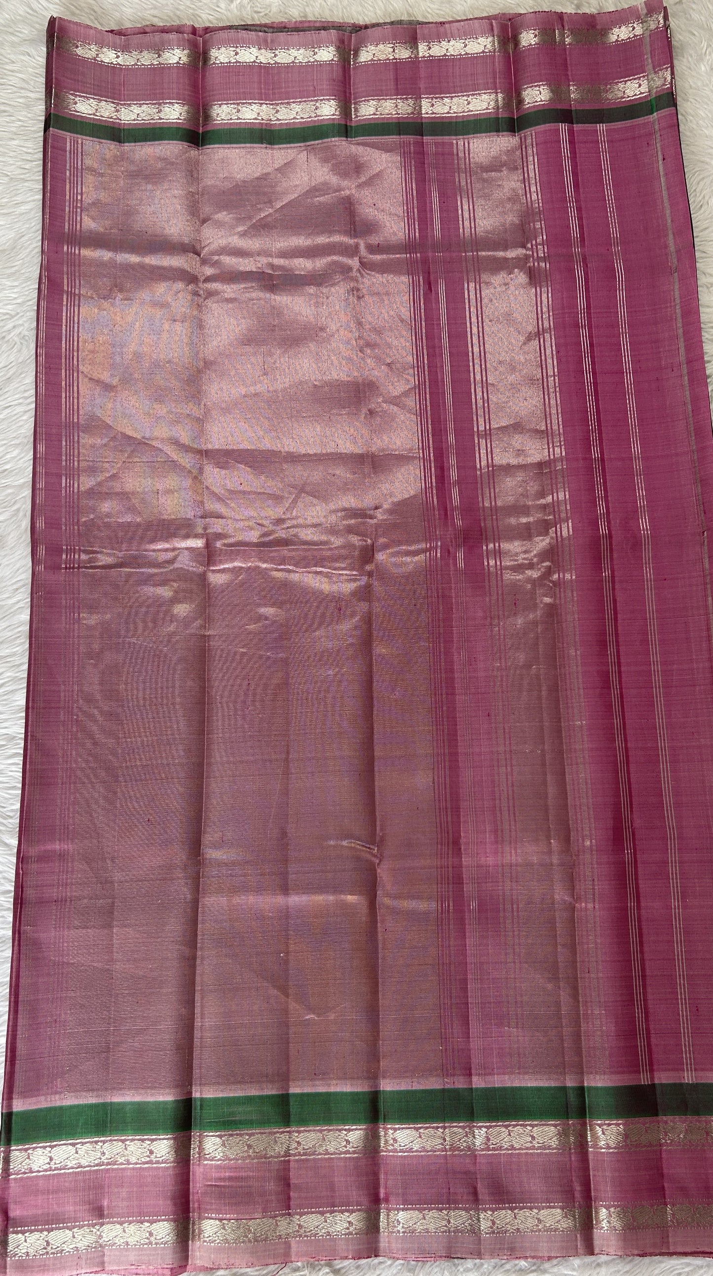 Gadwal Silk Saree Deep Blue Colored Complemented With a Onion Pink Color Kanchi Border - Sampradaya Designer Studio