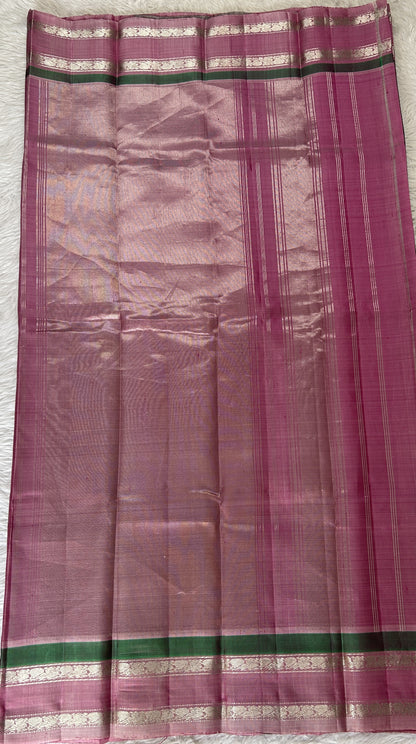 Gadwal Silk Saree Deep Blue Colored Complemented With a Onion Pink Color Kanchi Border - Sampradaya Designer Studio