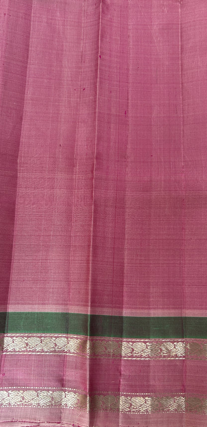 Gadwal Silk Saree Deep Blue Colored Complemented With a Onion Pink Color Kanchi Border - Sampradaya Designer Studio