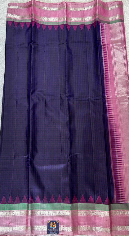 Gadwal Silk Saree Deep Blue Colored Complemented With a Onion Pink Color Kanchi Border - Sampradaya Designer Studio