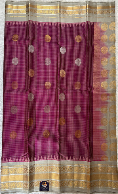 Gadwal Silk Saree Magenta Colored Complemented With a Gray Color Kanchi Border - Sampradaya Designer Studio