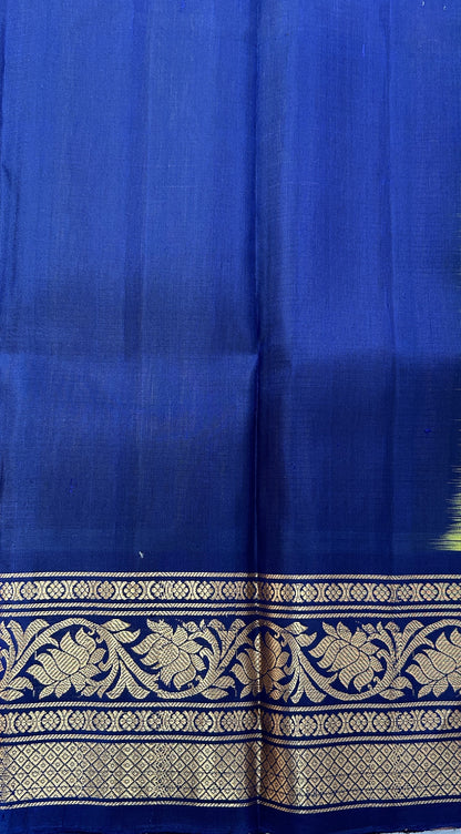 Gadwal Silk Saree Light Orange Colored Complemented With a Navy Blue Color Kanchi Border - Sampradaya Designer Studio