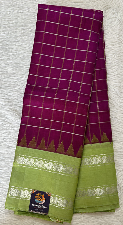 Gadwal Silk Saree Purple Colored Complemented With a Green Color Kanchi Gap Border - Sampradaya Designer Studio