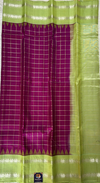 Gadwal Silk Saree Purple Colored Complemented With a Green Color Kanchi Gap Border - Sampradaya Designer Studio