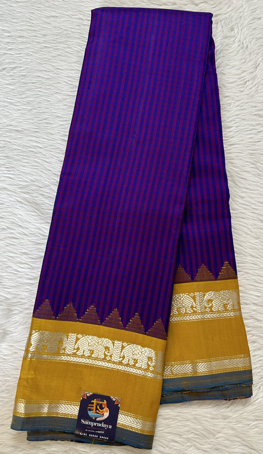 Gadwal Silk Saree Blue and Purple Colored Complemented With a Yellow Color Kanchi Gap Border - Sampradaya Designer Studio