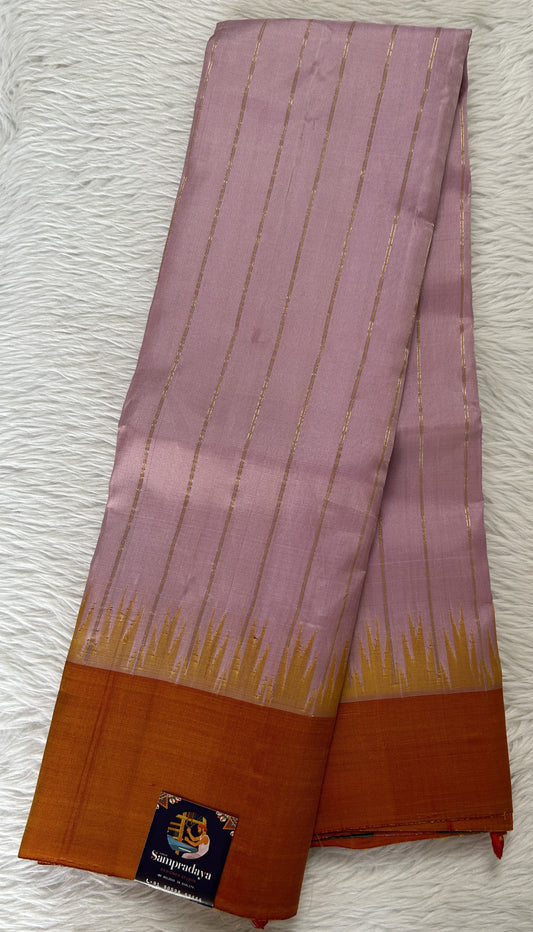 Gadwal Silk Saree Baby Pink Colored Complemented With a Orange Color Plain Border - Sampradaya Designer Studio