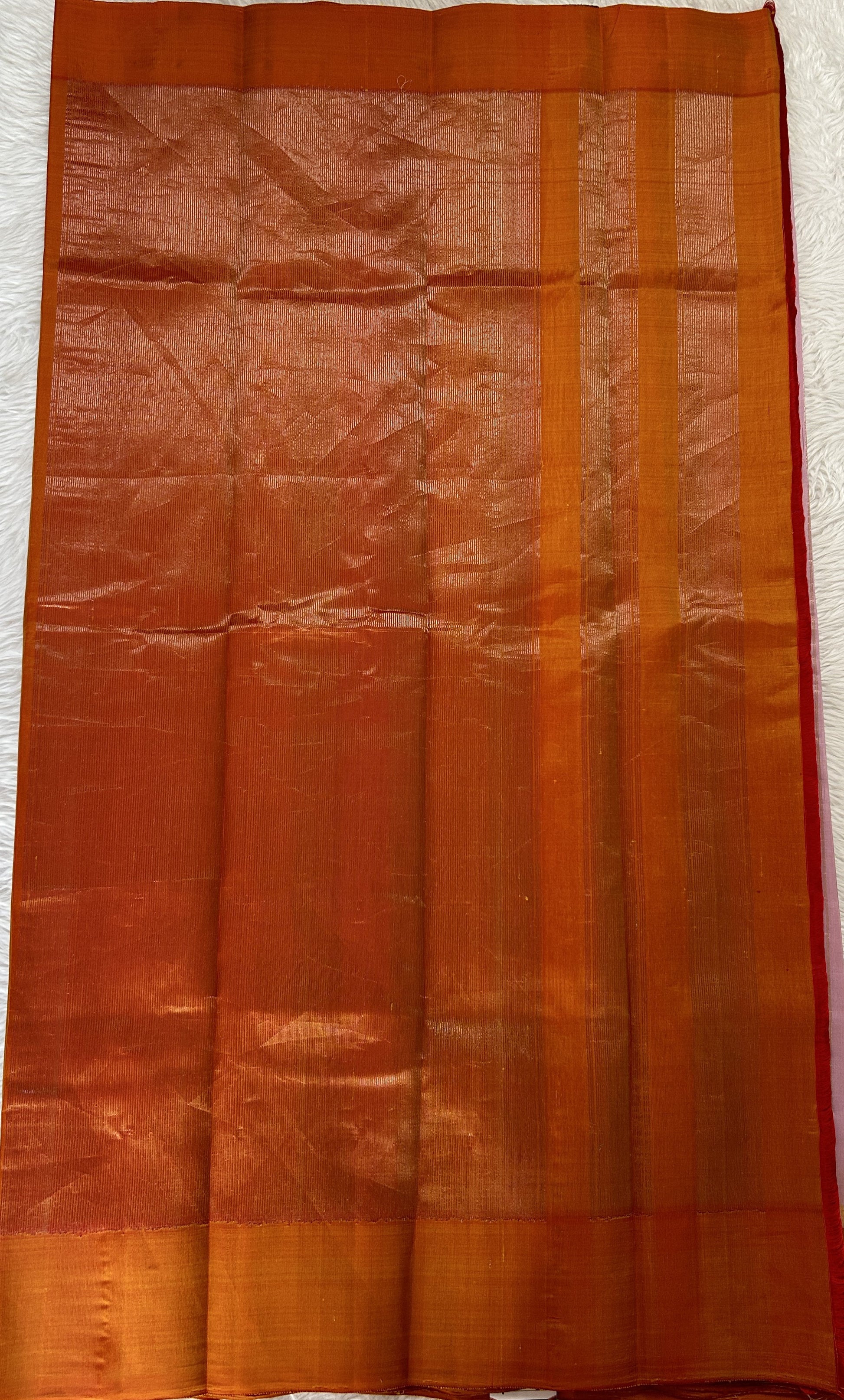 Gadwal Silk Saree Baby Pink Colored Complemented With a Orange Color Plain Border - Sampradaya Designer Studio
