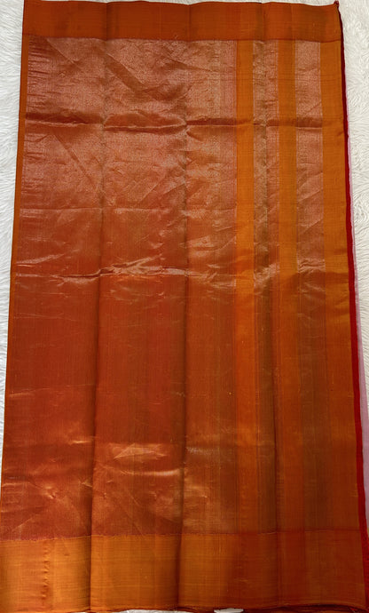 Gadwal Silk Saree Baby Pink Colored Complemented With a Orange Color Plain Border - Sampradaya Designer Studio