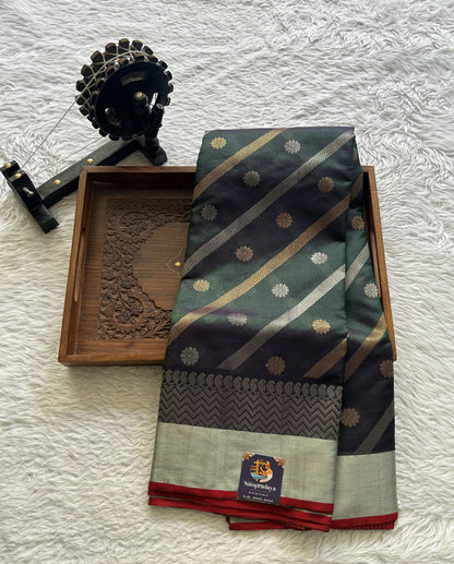 Chanderi Silk Saree Peacock Green color complemented with a Zari border - Sampradaya Designer Studio