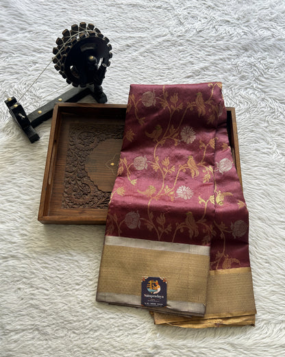 Chanderi Silk Saree Dark Onion Pink color complemented with a Zari border - Sampradaya Designer Studio