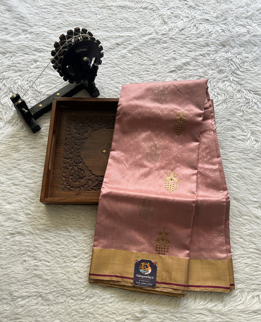 Chanderi Silk Saree Light Pink color complemented with a Zari border - Sampradaya Designer Studio