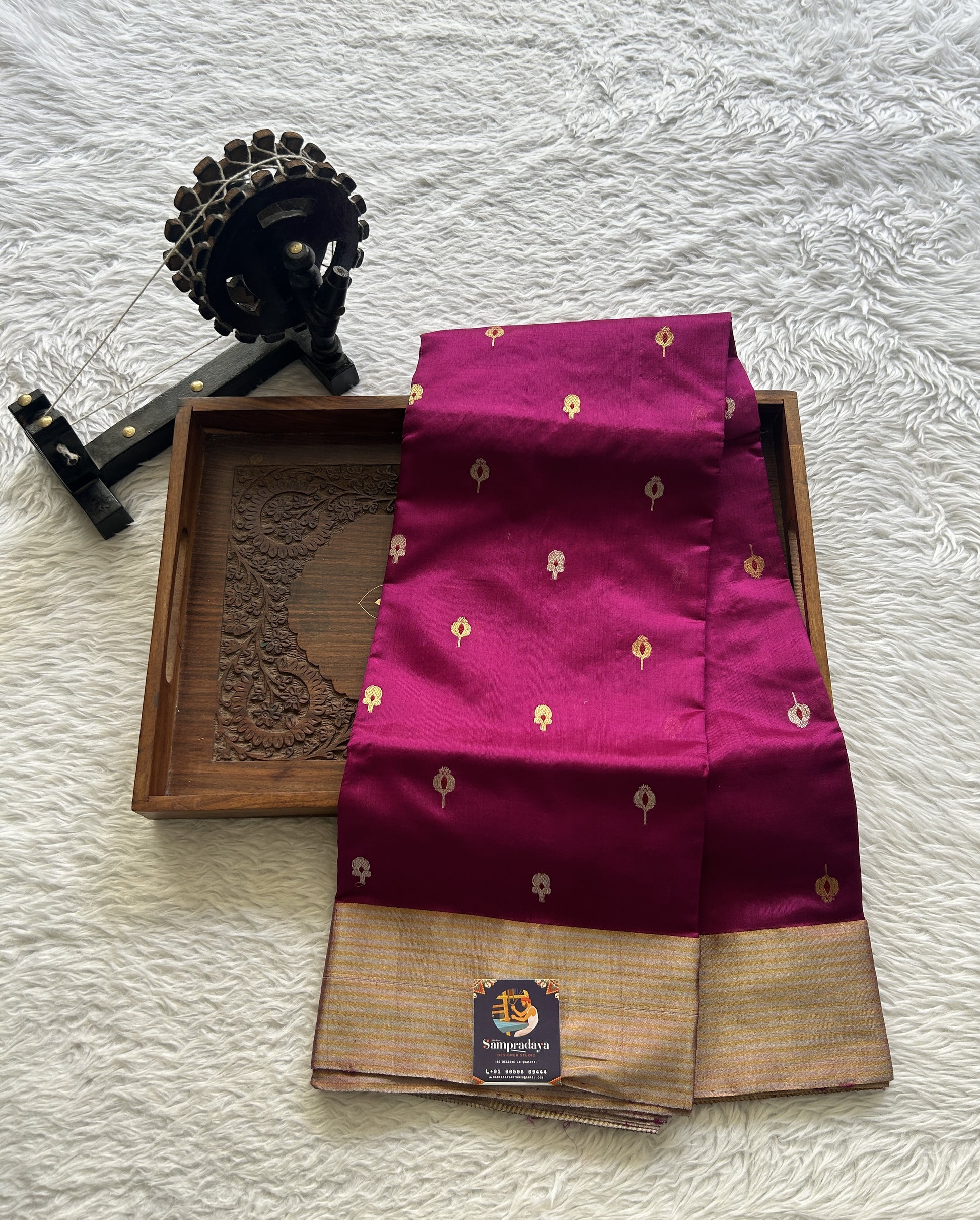 Chanderi Silk Saree Hot Pink color complemented with a Zari border - Sampradaya Designer Studio
