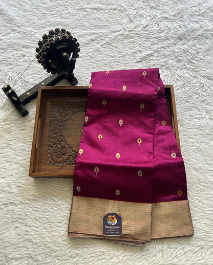 Chanderi Silk Saree Hot Pink color complemented with a Zari border - Sampradaya Designer Studio