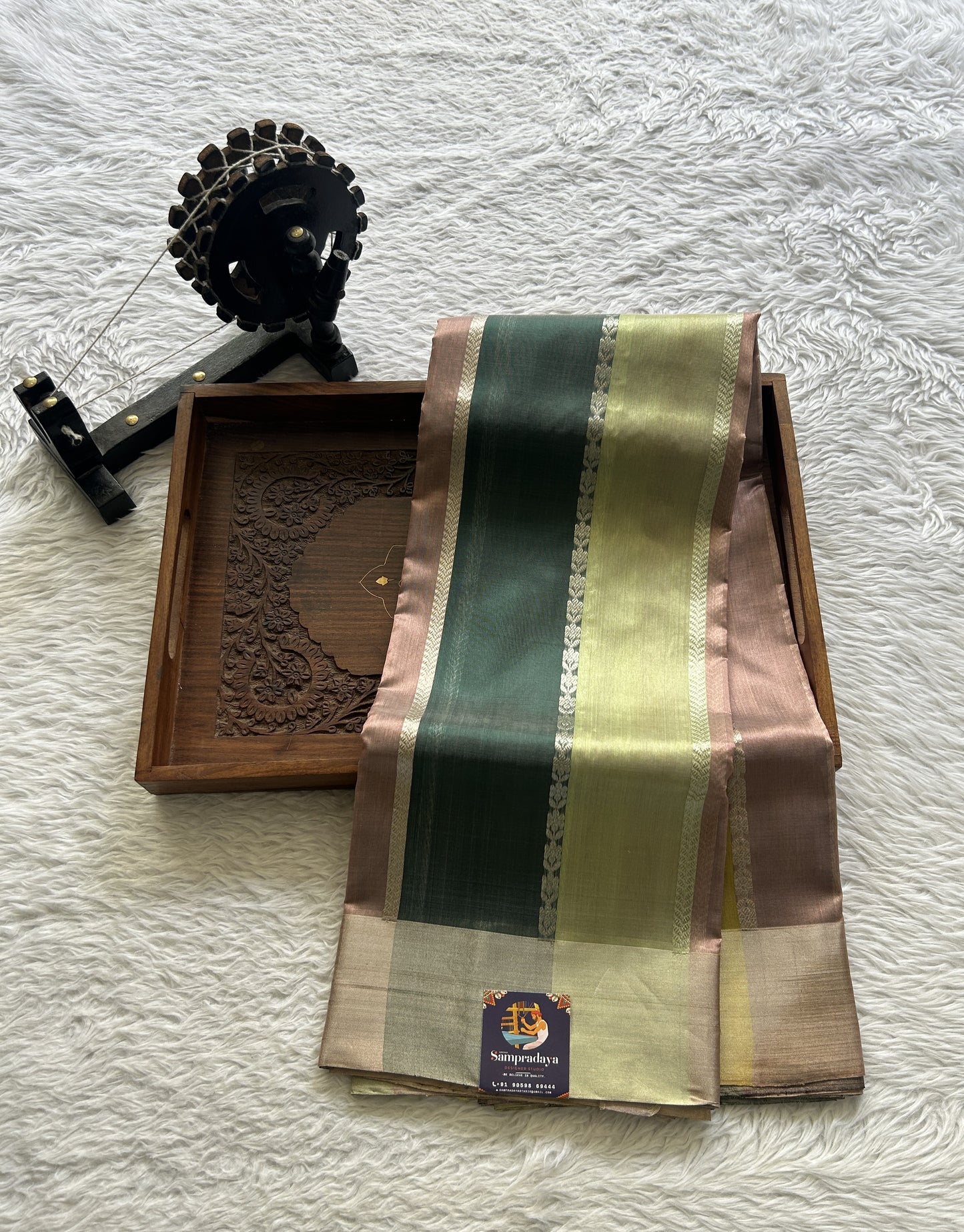 Chanderi Silk Saree Multi color complemented with a Zari border - Sampradaya Designer Studio
