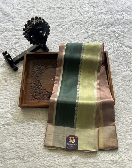 Chanderi Silk Saree Multi color complemented with a Zari border - Sampradaya Designer Studio