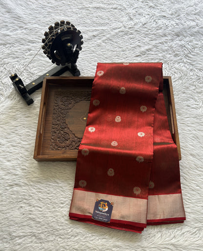 Chanderi Silk Saree Maroon color complemented with a Zari border - Sampradaya Designer Studio