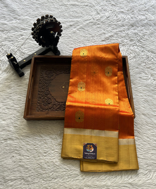 Chanderi Silk Saree Orange color complemented with a Zari border - Sampradaya Designer Studio