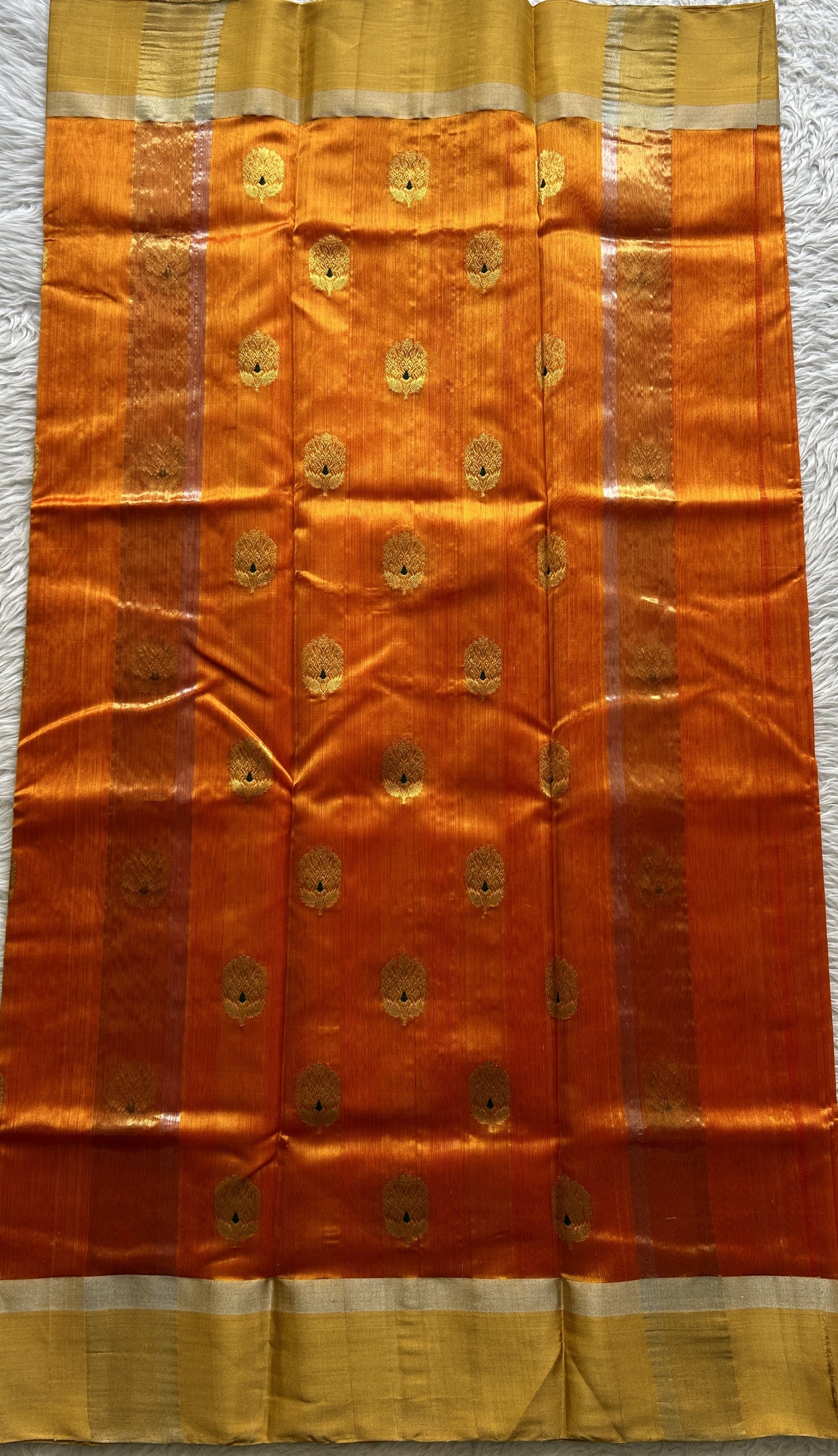 Chanderi Silk Saree Orange color complemented with a Zari border - Sampradaya Designer Studio