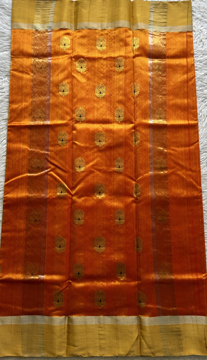 Chanderi Silk Saree Orange color complemented with a Zari border - Sampradaya Designer Studio