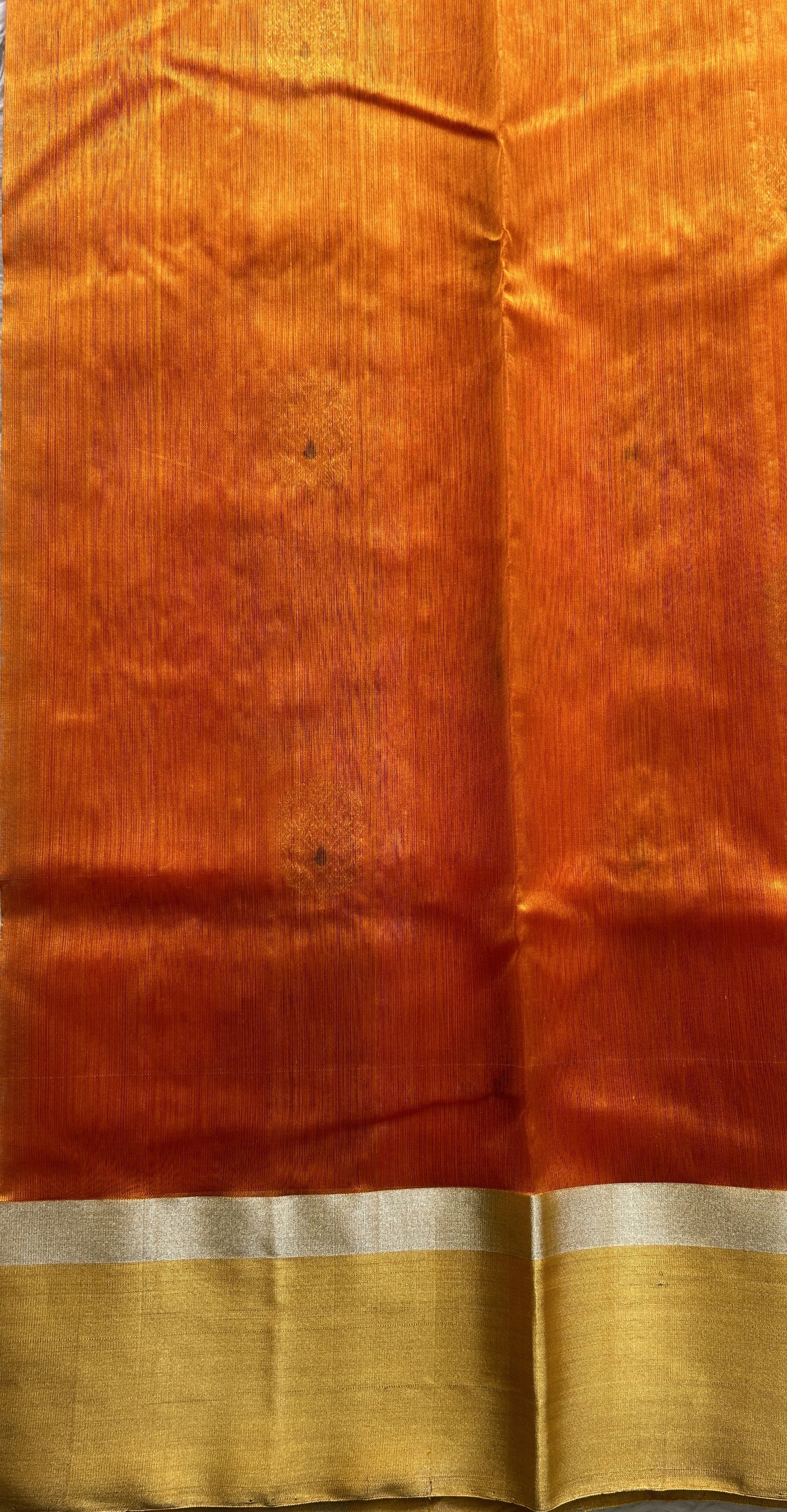 Chanderi Silk Saree Orange color complemented with a Zari border - Sampradaya Designer Studio