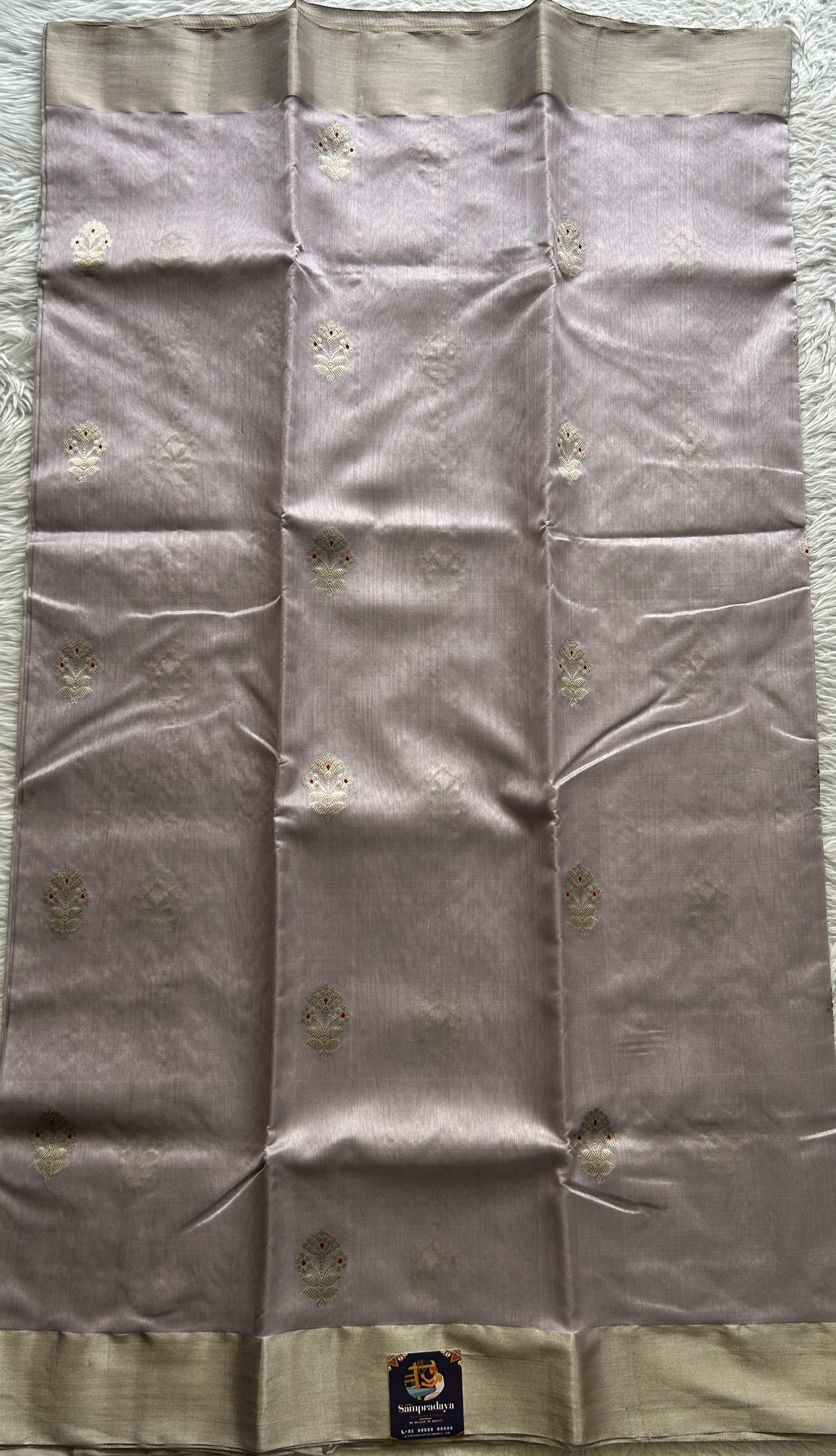 Chanderi Silk Saree Light Lilac color complemented with a Zari border - Sampradaya Designer Studio