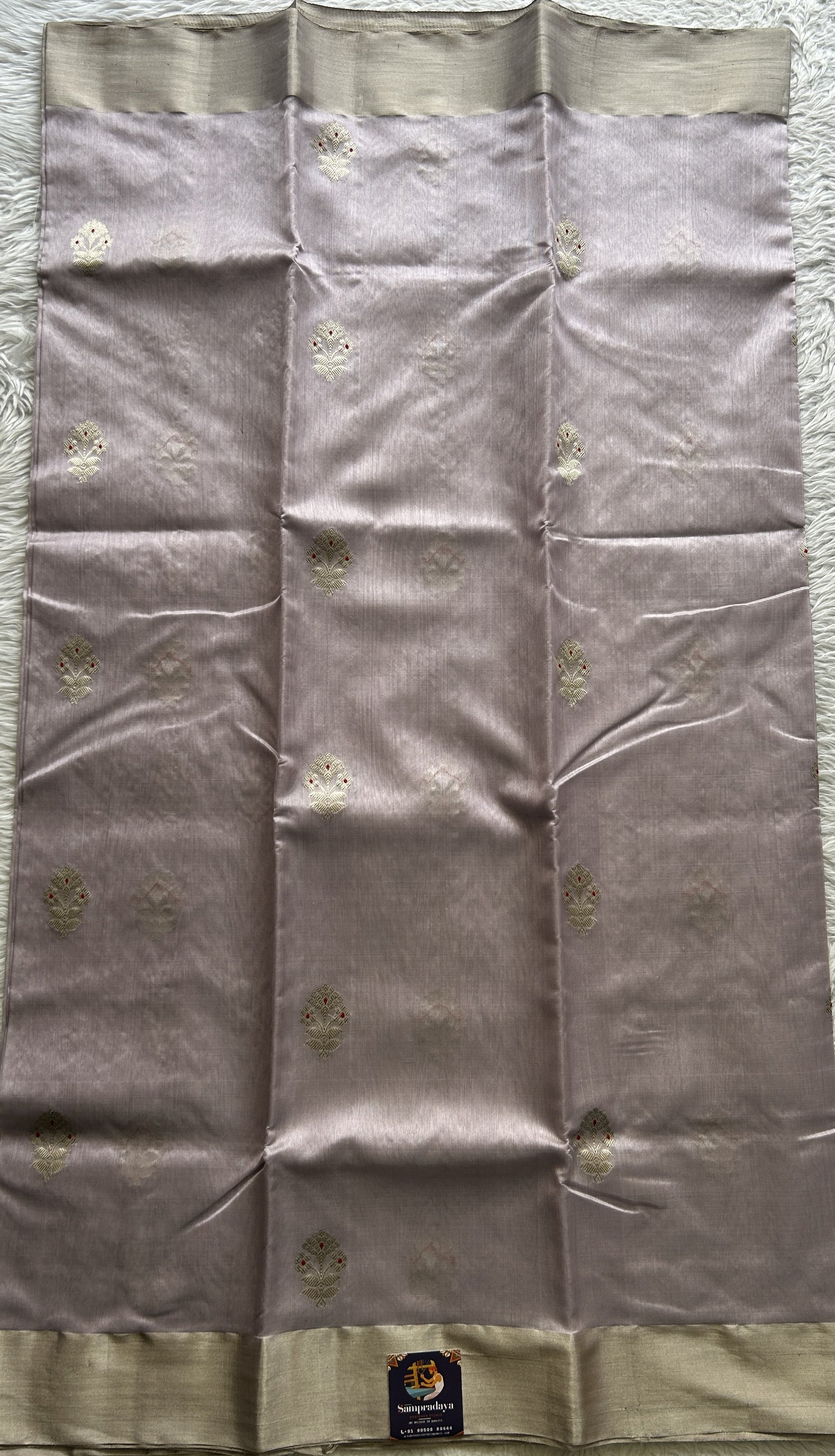 Chanderi Silk Saree Light Lilac color complemented with a Zari border - Sampradaya Designer Studio