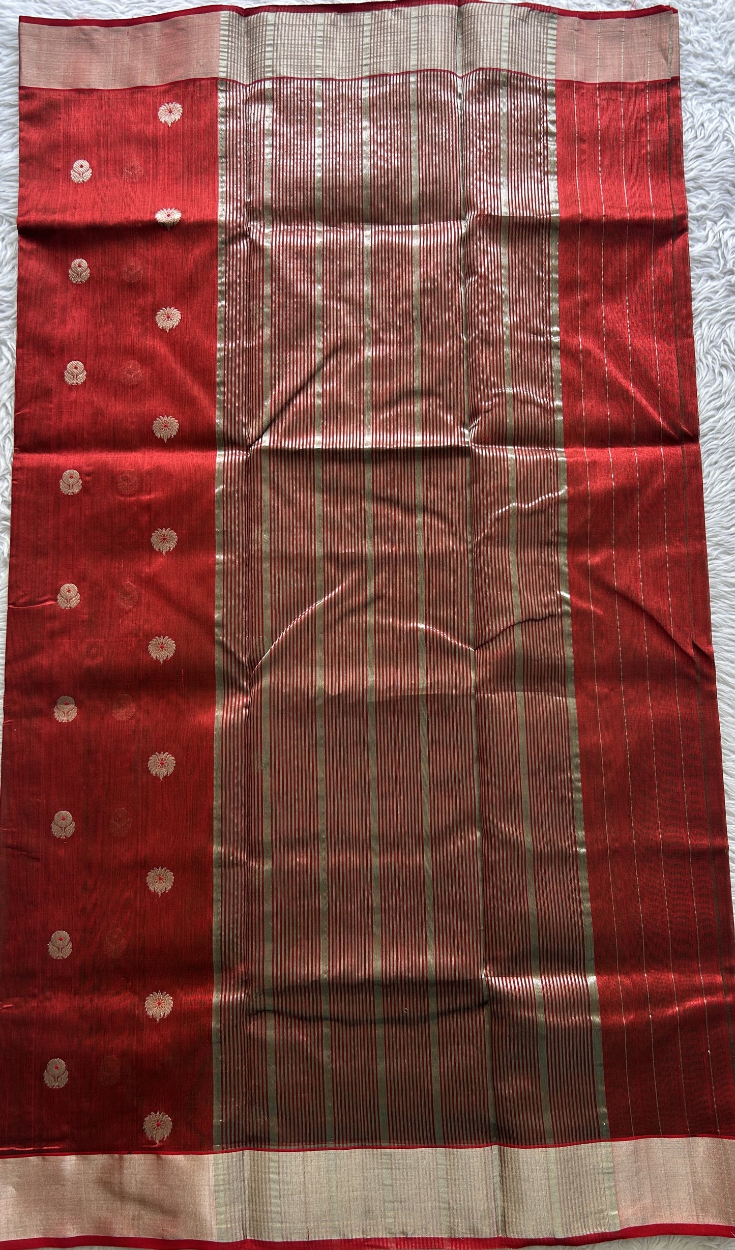 Chanderi Silk Saree Maroon color complemented with a Zari border - Sampradaya Designer Studio