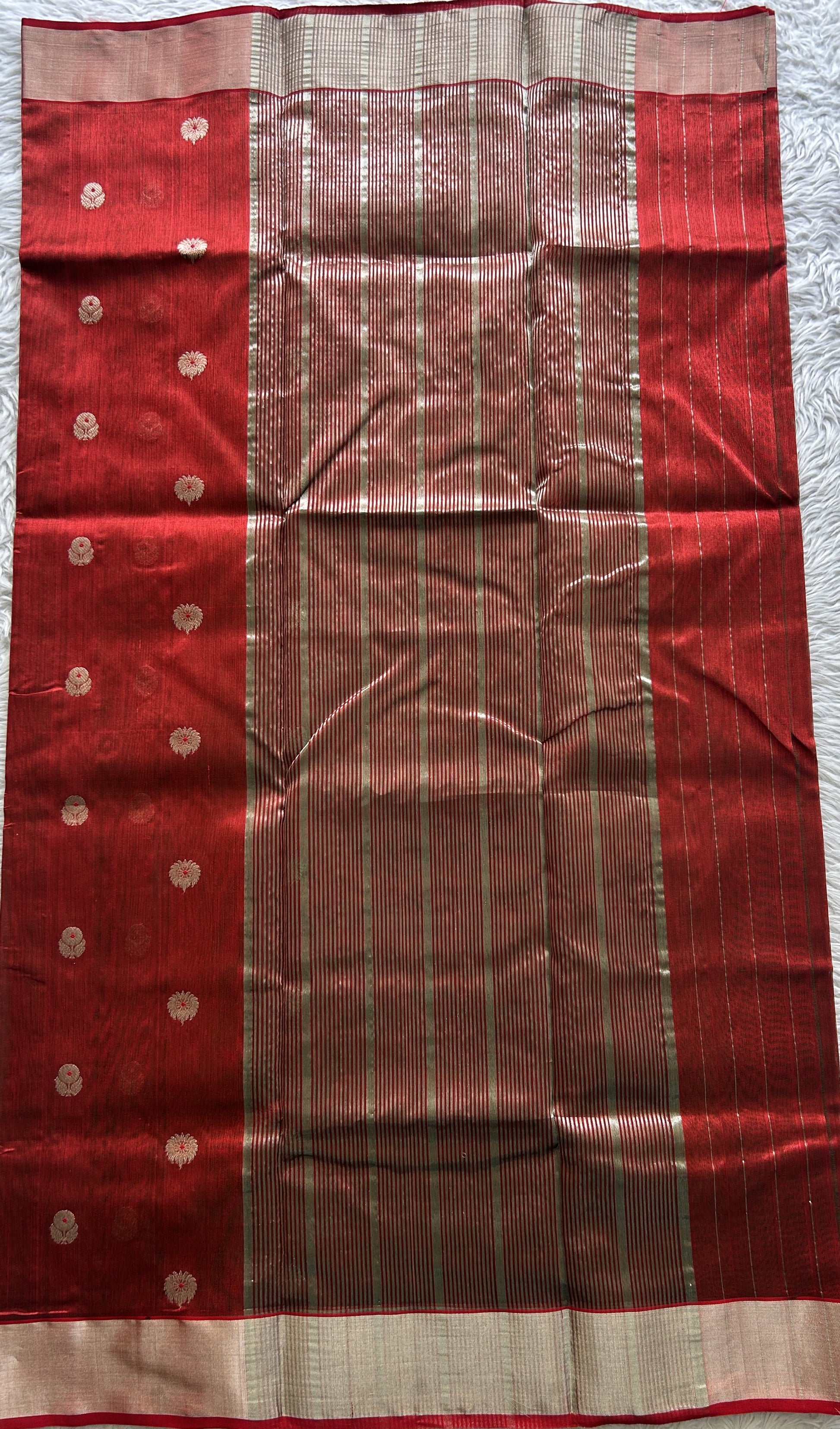 Chanderi Silk Saree Maroon color complemented with a Zari border - Sampradaya Designer Studio