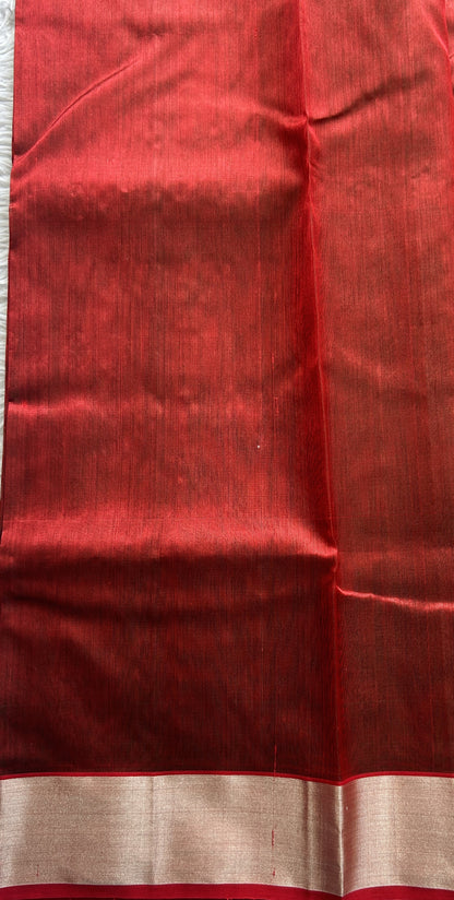 Chanderi Silk Saree Maroon color complemented with a Zari border - Sampradaya Designer Studio