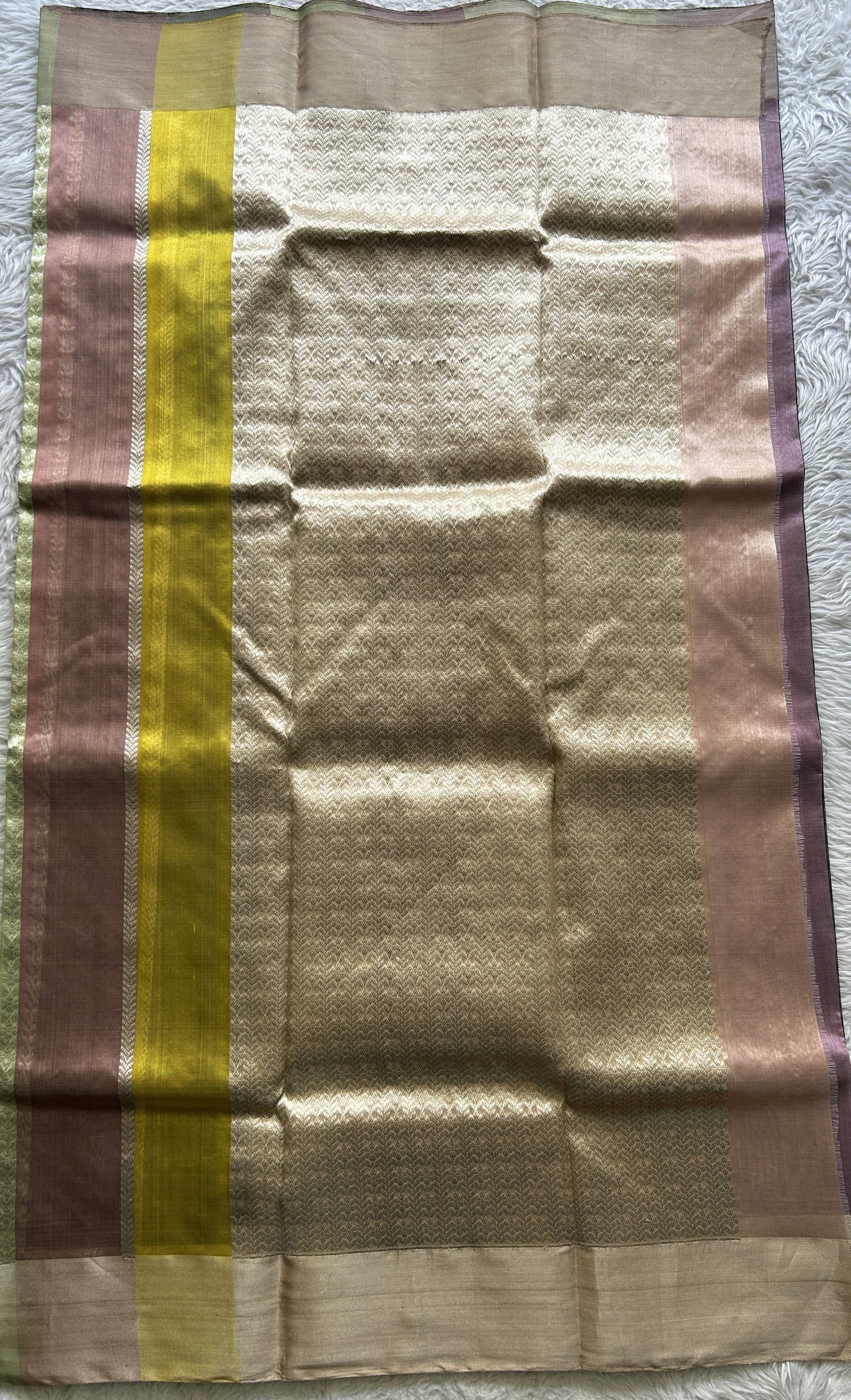 Chanderi Silk Saree Multi color complemented with a Zari border - Sampradaya Designer Studio